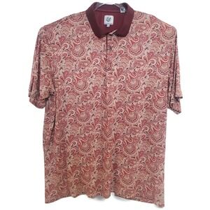 Kilburne Finch Polo Shirt Mens 3XL Maroon Paisley Stretch Short Sleeve Button
